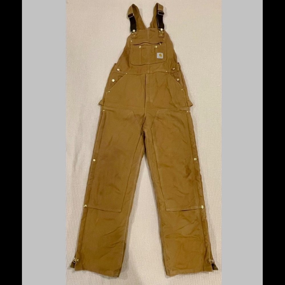 Carhartt R41 Overall Men’s 36W 34L Duck Zip-to-Thigh Bib Quilt Lined Brown